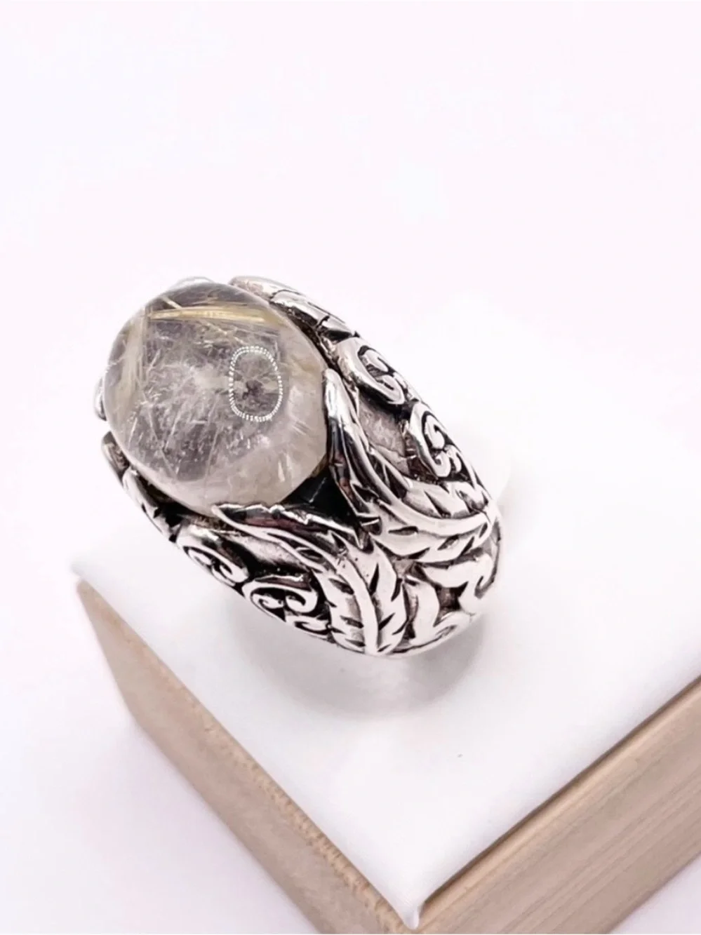 Size 7 Sterling Silver Rutilated Quartz Statement Ring